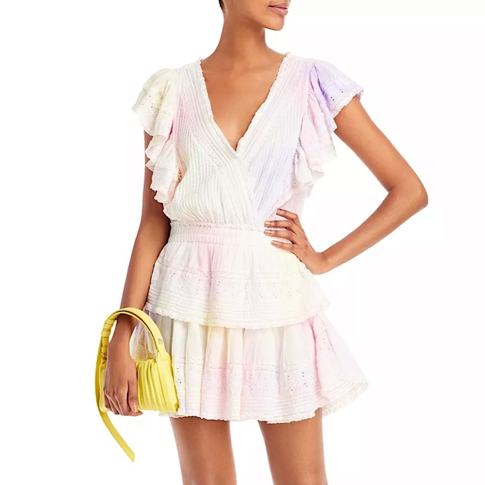 Love Shack Fancy Gwen Ruffled Sleeve Tie Dye Mini Dress